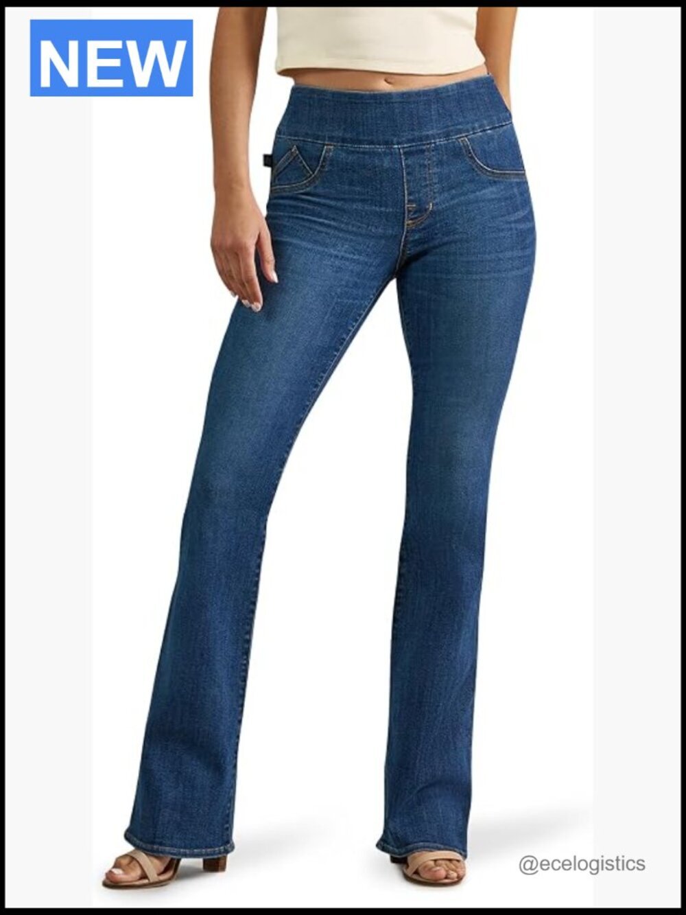 Mid-Rise Pull-On Bootcut Jeans Stretch Denim Slim Fit